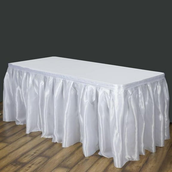 Efavormart White Satin Table Skirt for Kitchen Dining Catering Wedding Baby Shower Birthday Party Decorations Events 14ft