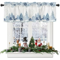 Blue Christmas Valances Windows Curtain Snowflake Winter Xmas Tree Kitchen Valances Rod Pocket Reindeer Elk Forest Short Topper Curtains for Winter Holiday Christmas Decorations 1 Panel,54 by 18 inch