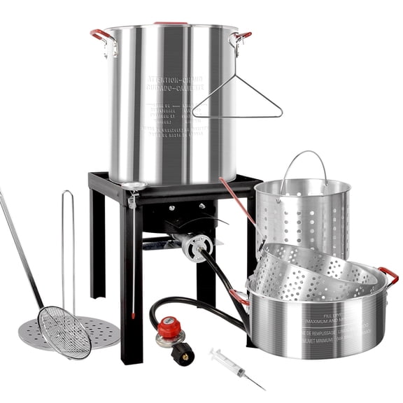 IVY&LANE 30QT & 10QT Outdoor Turkey Fryer & Seafood Boil Pot, 50,000 BTU Propane Burner, Aluminum Boiler with Basket, Cover & Skimmer, For Crawfish, Crab, Seafood & Outdoor Cooking