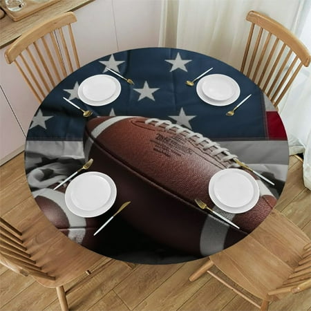 

BCIIG American Flag Football Round Table Cover Stain Resistant Washable 100% Polyester Fiber Indoor Outdoor Kitchen Dining Wedding Parties Tablecloth 38 -42