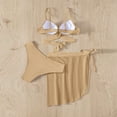 thumbnail image 7 of WREESH Womens Bikini Set with Sarong Bathing Suit Beach Cover Up Wrap Skirt Solid Bikini Strap Bikini Deep V Split Swimsuit Set Three-Piece Swimming Suit Beige, 7 of 7