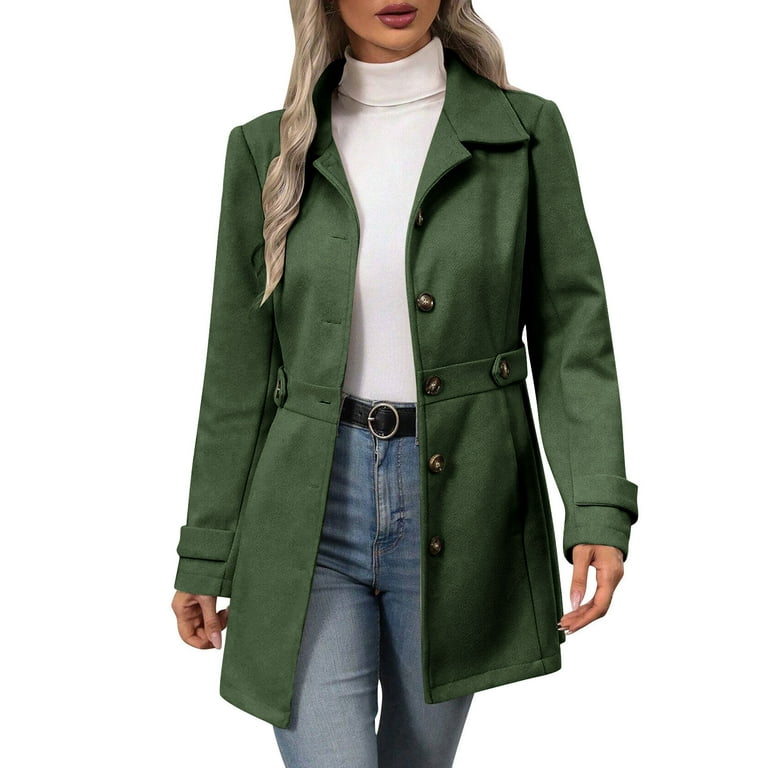 Green Dress With Coat ZHYou Womens Wool Blend Trench Coat,Single Breasted  Belted Overcoat Jacket,Classic Winter Outerwear With Tailored Fit,Army  Green,Size:L