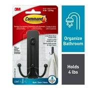 Command Large Double Bathroom Wall Hook, Black, Damage Free Hanging, 1 Metal Hook