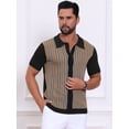 thumbnail image 4 of DARING DIVA Men's Striped Short Sleeves Button Down Jacquard Polo Shirts XL Black, 4 of 7