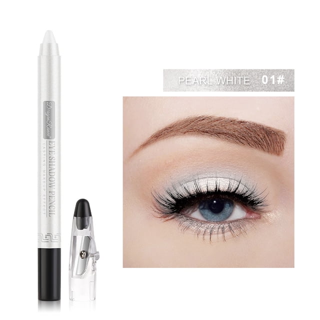 Lápiz de sombra de ojos brillante, lápiz de sombra de ojos de gusano de seda nacarado, duradero, resistente al agua, lápiz de sombra de ojos con sacapuntas cosmético (blanco perla) Sincero Hogar