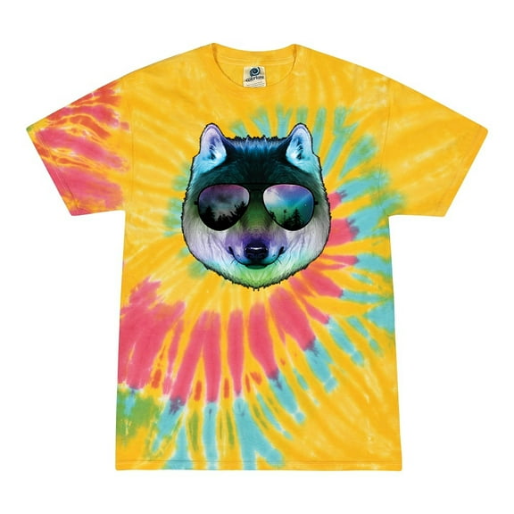 Wild Bobby, Funny Wolf on Sunglasses, Animal Lover, Tie-Dye Tees, Aurora, Medium