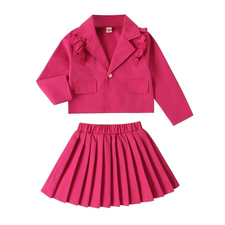 

Gyratedream Toddler Baby Girl Solid Color Lapel Long Sleeve Suit Jacket Pleated Skirt Set 2 PCS Fall Clothes Outfit