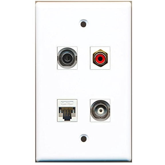 RiteAV - 1 Port RCA Red 1 Port 3.5mm 1 Port BNC 1 Port Cat5e Ethernet White Wall Plate