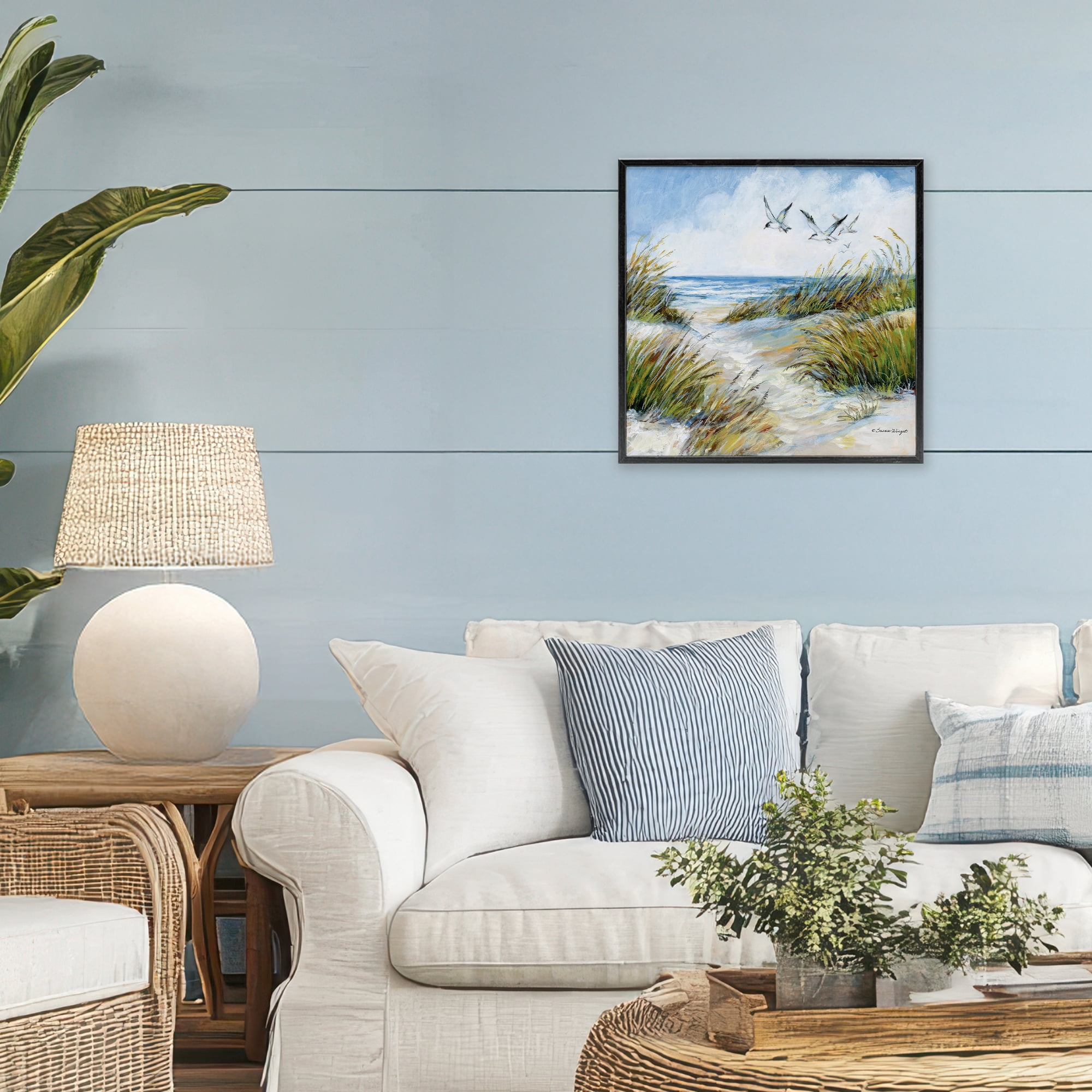 Stupell Industries Beach Path Seagulls Overhead Black Framed Giclee Art, design by Susan Winget