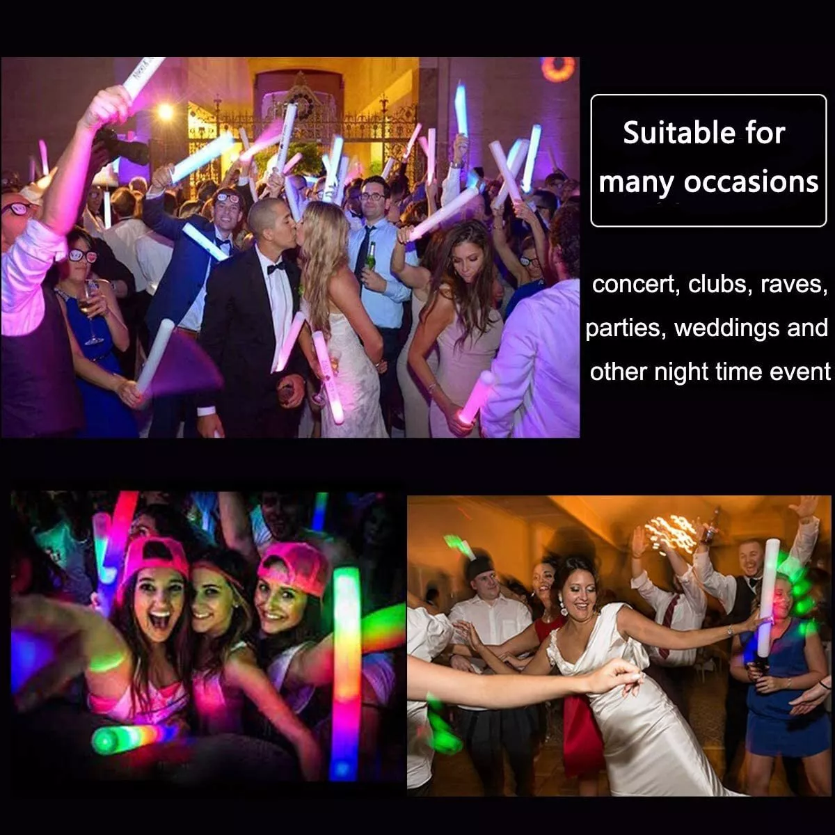 44-Pack Foam Glow Sticks With 3 Light Modes - Flashing Party Supplies For Weddings & Events