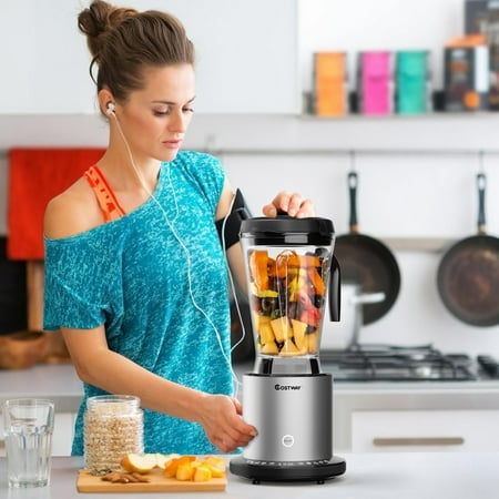 Costway - 1500W Countertop Blender Smoothie Maker High Power Blender w/ 10 Speeds - Black/Silver