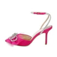 thumbnail image 2 of XYD Women Crystal Mesh Bowknot Pointed Toe Ankle Strappy Sandals Stiletto High Heel Pumps Wedding Shoes Size 8 Fuchsia, 2 of 4