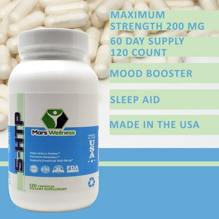 5-HTP 200 mg Supplement - 120 Capsules Per Bottle - Mood Booster - Sleep Aid
