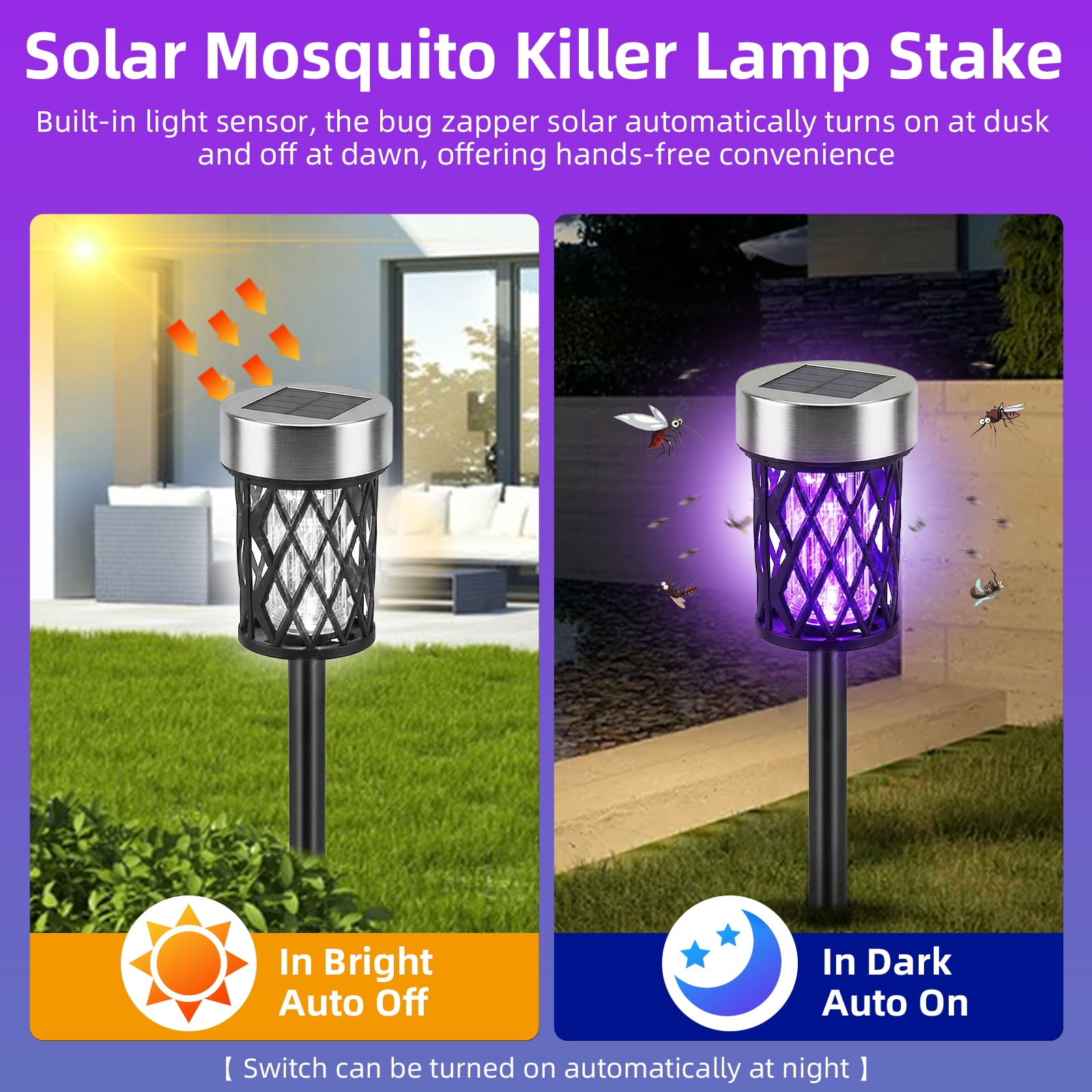 G · PEH Solar Mosquito Zapper, 4 Packs Outdoor Mosquito Repellent Mosquito Trap Waterproof Bug Zapper for Outside Solar Fly Zapper for Garden