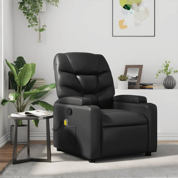 vidaXL Black Leather Recliner Chair, 6-Point Vibration Massage, Adjustable Backrest & Footrest