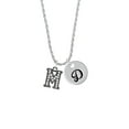 thumbnail image 2 of Delight Jewelry Black Nickeltone Crystal Initial - M - Beaded Border - Silvertone Script Initial Disc - D - Charm Necklace, 20"+3", 2 of 4