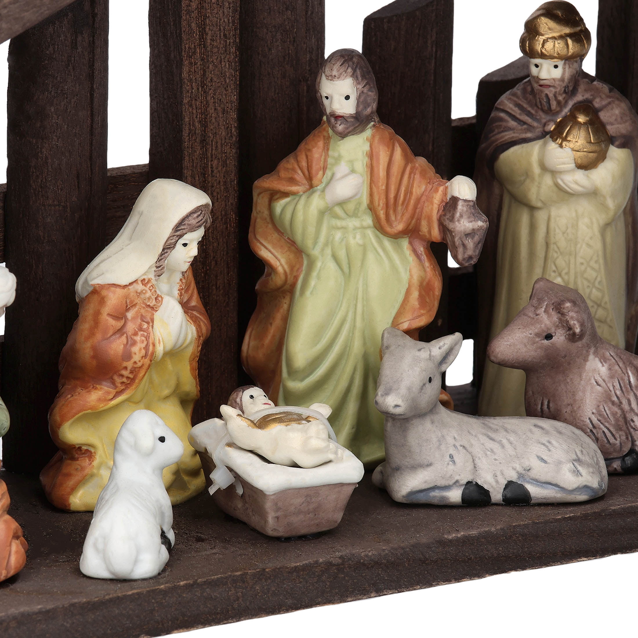 Porcelain Tabletop  Indoor Nativity Scene Christmas Decoration, 11" x 7", 11 Pieces, by Holiday Time