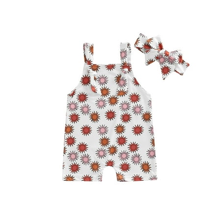 

Pudcoco Baby Girl Suspender Pant Sunflower/Sun Adjustable Overalls + Headband