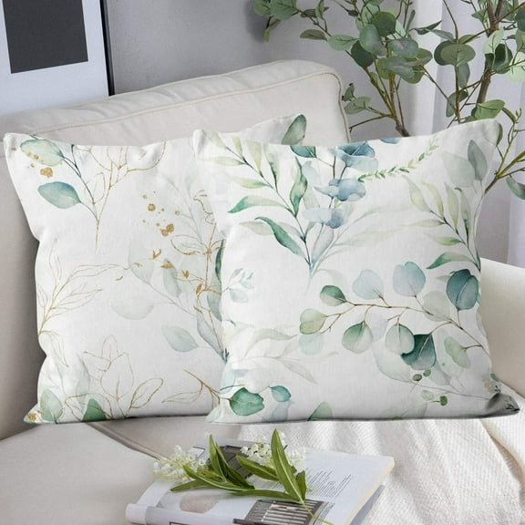 Sage Green Pillow Covers Set of 2, Spring Watercolor Green Leaf Throw Pillow Covers Eucalyptus Branches Leaves Pillowcase Farmhouse Decorations Cushion Case for Home Outdoor Yard, 12x20
