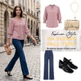 thumbnail image 6 of VDJ Womens 3/4 Sleeve Length Sleeve Business Casual Blouses Henley V Neck Red Striped Button Down Shirts Trendy Ladies Tops Size M, 6 of 12