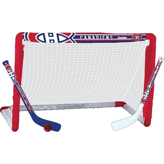 Franklin Sports LNH Ensemble de but de hockey miniature des Canadiens, ens. de but, bâton et balle