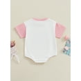 thumbnail image 4 of Bslissey Baby Girls Summer Romper Short Sleeve Letter Embroidery Onesie Bodysuit Casual Crew Neck Contrast Color Jumpsuit 3M 6M 12M 18M Newborn Infant Cute Clothes, 4 of 9