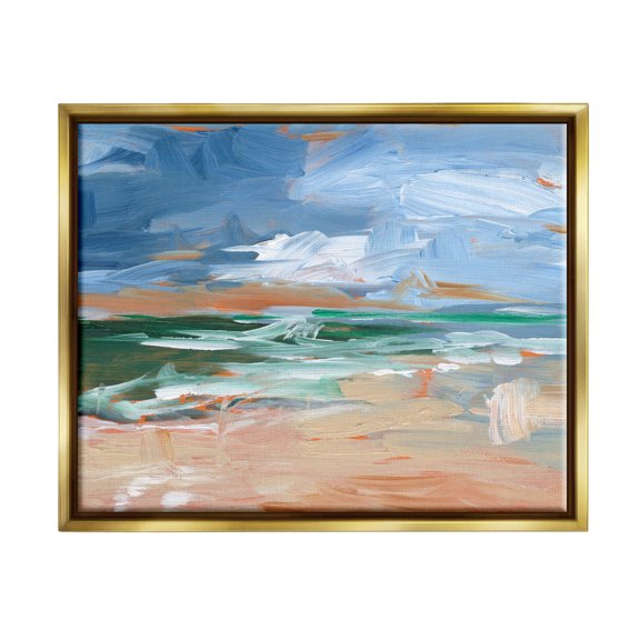 Abstract Beach Nautical Scenery Landscape Painting Metallic Gold Framed Art Print Wall Art