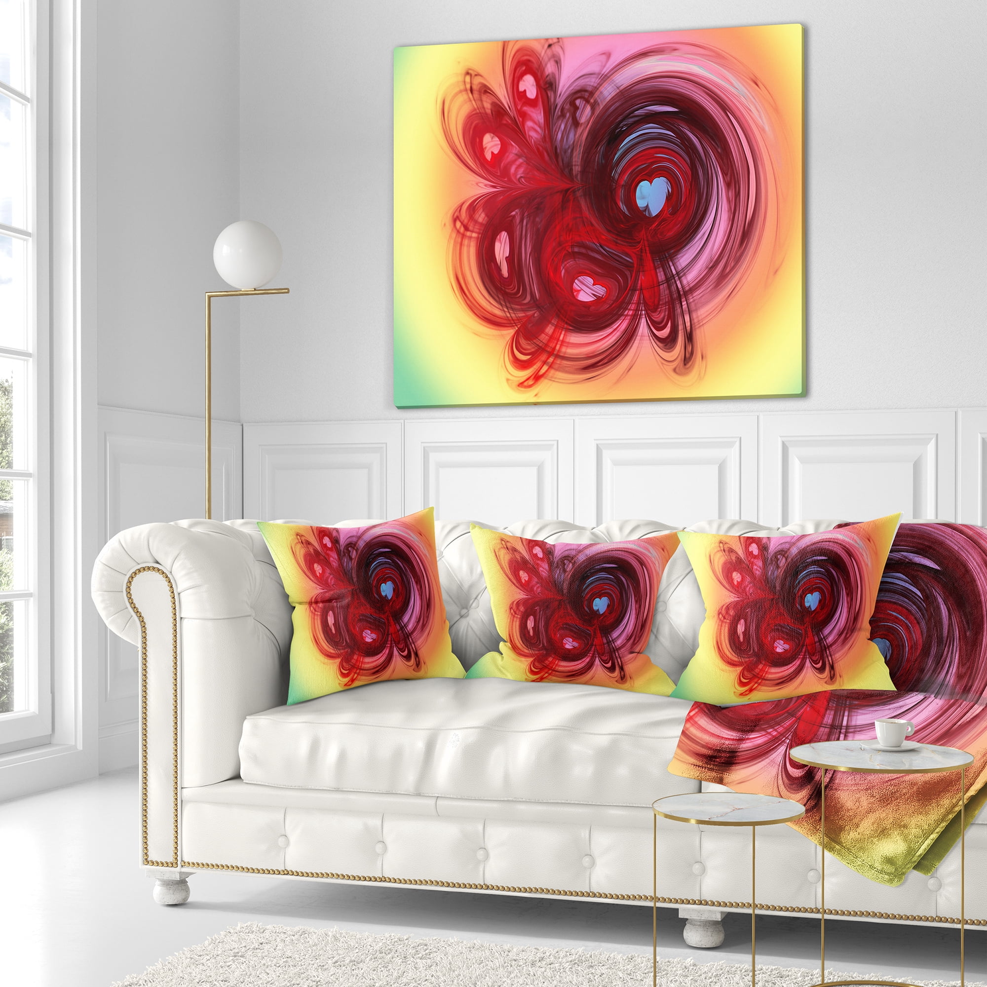 Designart Waves Around the Hearts - Abstract Throw Pillow - 16x16