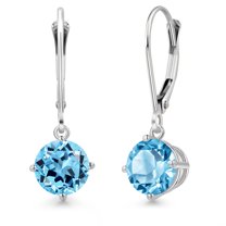 Gem Stone King 14K White Gold Swiss Blue Topaz Earrings for Women | 2.40 Cttw | Gemstone November Birthstone | Round 6.5MM