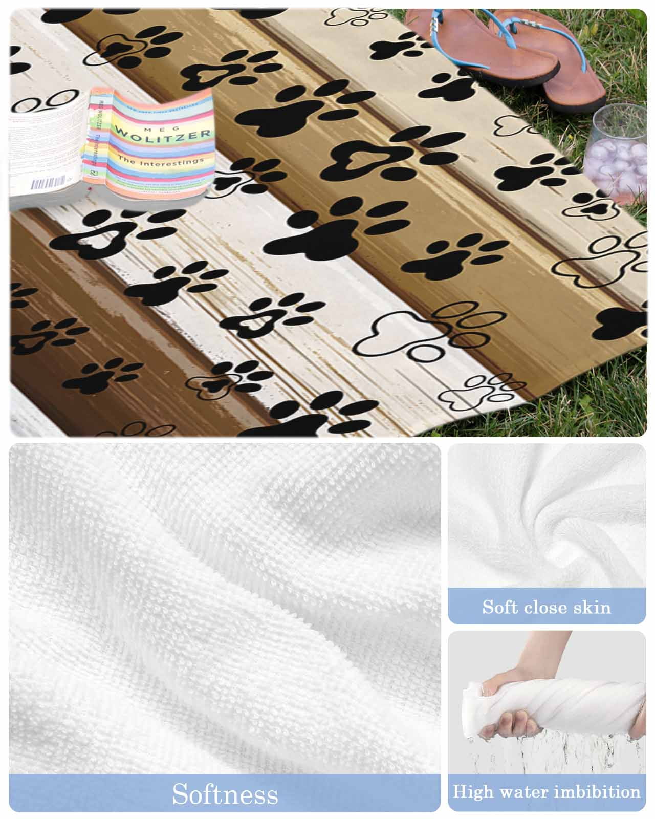 Brown Beige Blue Farmhouse Beach Towels Oversized Super Absorbent, Black Dog Paw Vintage Wooden Lightweight Bath Towel Quick Dry Sets For Bathroom/Pool/Rv Camping/Beach Play/Gym Room/Picnic 31"x62"