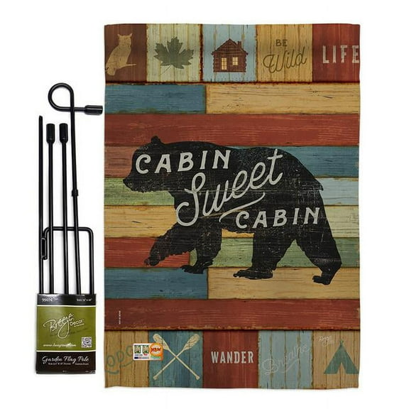 Breeze Decor BD-OU-GS-109052-IP-BO-D-US18-WA 13 x 18.5 in. Cabin Sweet Nature Outdoor Impressions Decorative Vertical Double Sided Garden Flag Set with Banner Pole