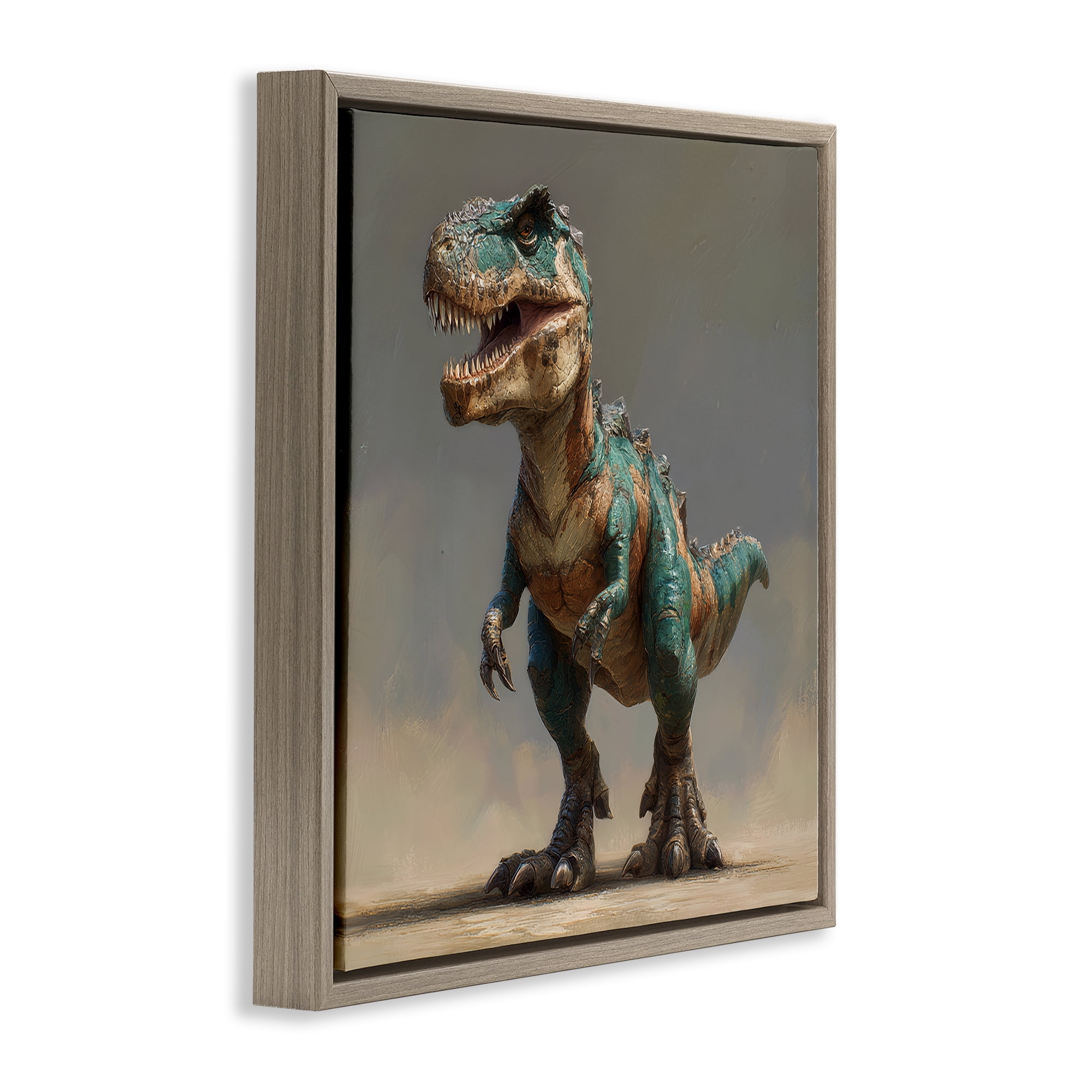 Stupell Industries Turquoise T-Rex Study Brown Framed Floater Canvas Wall Art, design by Wumples