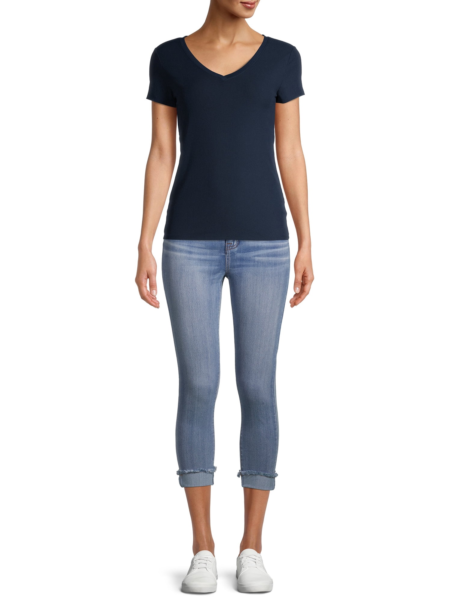 No Boundaries Juniors' Brushed V-Neck Short Sleeve T-Shirt