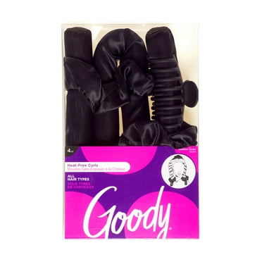 Goody Black Overnight Heatless Hair Curler Set with Claw Clip and Satin Scrunchies, No Heat, 4 Ct