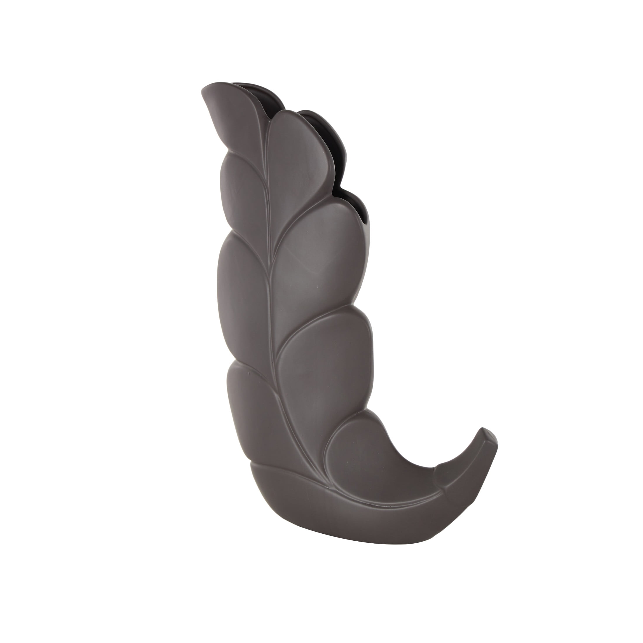 DecMode 19" Leaf Slanted Black Ceramic Vase