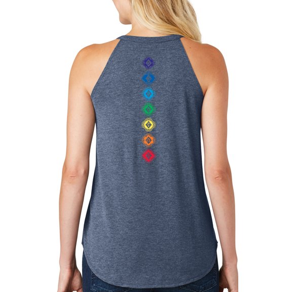 Women's 7 Diamond Chakras Yoga Tank Top (back print), 2XL Navy Blue