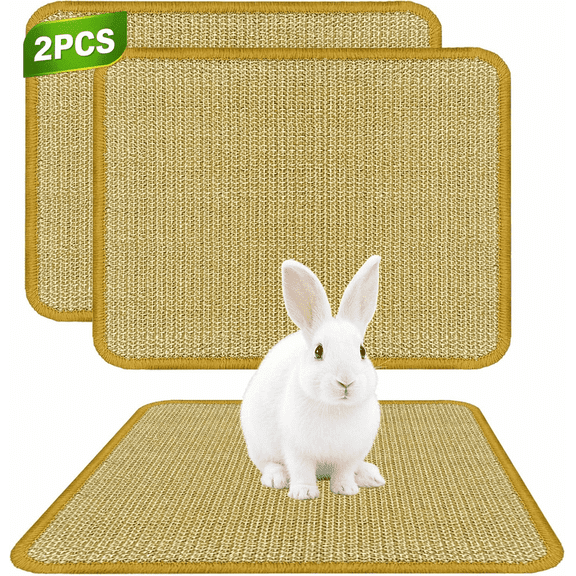 2 Pack Rabbit Scratching Pad, Natural Sisal Bunny Mat 16 x 12 in, Bunny Chew Toy & Foraging Mat for Rabbits, Guinea Pigs, Small Pets, Durable Bunny Cage Accessories