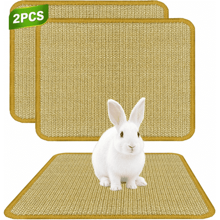 2 Pack Rabbit Scratching Pad, Natural Sisal Bunny Mat 16 x 12 in, Bunny Chew Toy & Foraging Mat for Rabbits, Guinea Pigs, Small Pets, Durable Bunny Cage Accessories