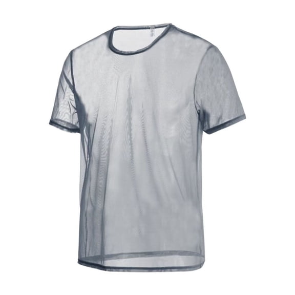 TANBOM Men's See Through Mesh T-Shirt Lightweight Breathable Stylish Casual Comfort Grey 3XL