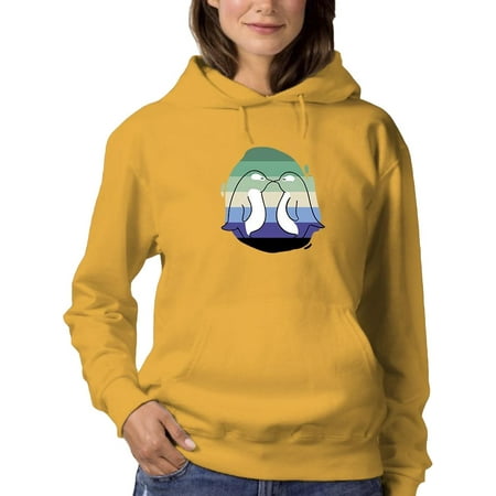 Cute Penguin Couple Over Flag Hoodie Women -Smartprints Designs Female 4X-Large