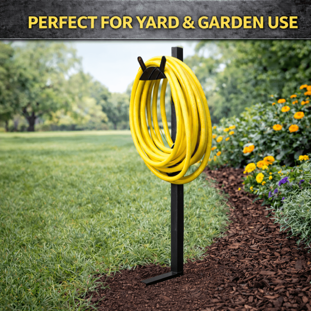 Garden Hose Holder - Upgraded Water Hose Hanger Holds 125ft, Heavy Duty Freestanding Garden Hose Reel Hanger for Outside Yard & Lawn (Standard)
