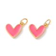 thumbnail image 2 of 10pcs Rack Plating Brass Enamel Charms Cadmium Free & Nickel Free & Lead Free Real 18K Gold Long-Lasting Plated Heart Hot Pink 9x7x2mm, 2 of 3