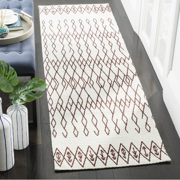 SAFAVIEH Cedar Brook Jamison Geometric Cotton Runner Rug, Ivory/Rust, 2'3" x 8'