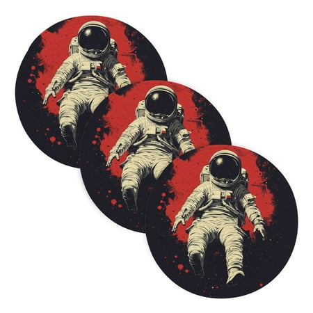 

Astronauts on A Red and Black Background Trivet Mats Round Pot Holders Hot Pads Set of 3 Heat Resistant Mats for Kitchen