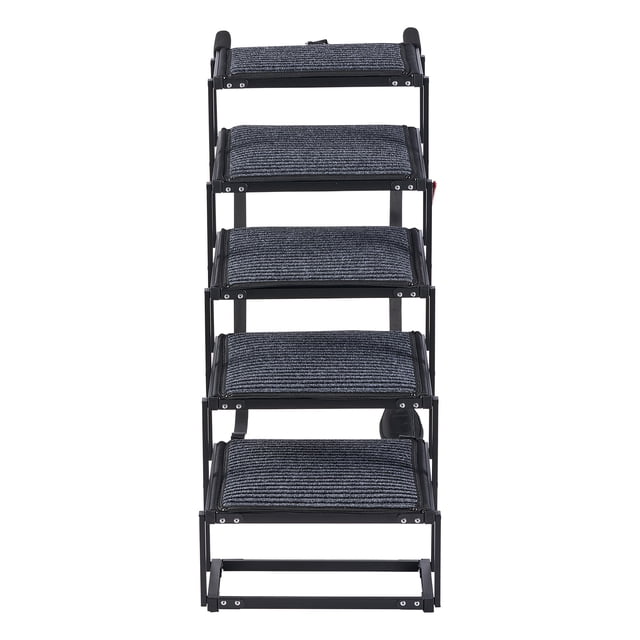KFFKFF Dog Stairs for Car, 5 Steps Extra Wide Foldable Dog Ramp for Large Dogs with Non-Slip Rug Surface, Portable Lightweight Pet Ladder, Support up to 200 lbs
