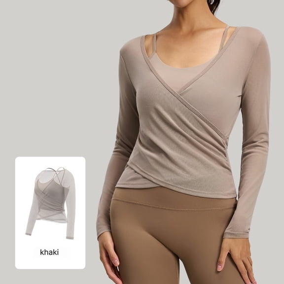 ORVELLUNE Women's 2-Piece Yoga Top, Long Sleeve Mesh Cover Up and Sleeveless Workout Tank