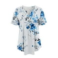 thumbnail image 4 of Womens V-Neck Tshirts Summer Henley Short Sleeve Tops Casual Pleated Blouse Dressy Loose Floral Basic Tee Oversize Blouses, 4 of 8