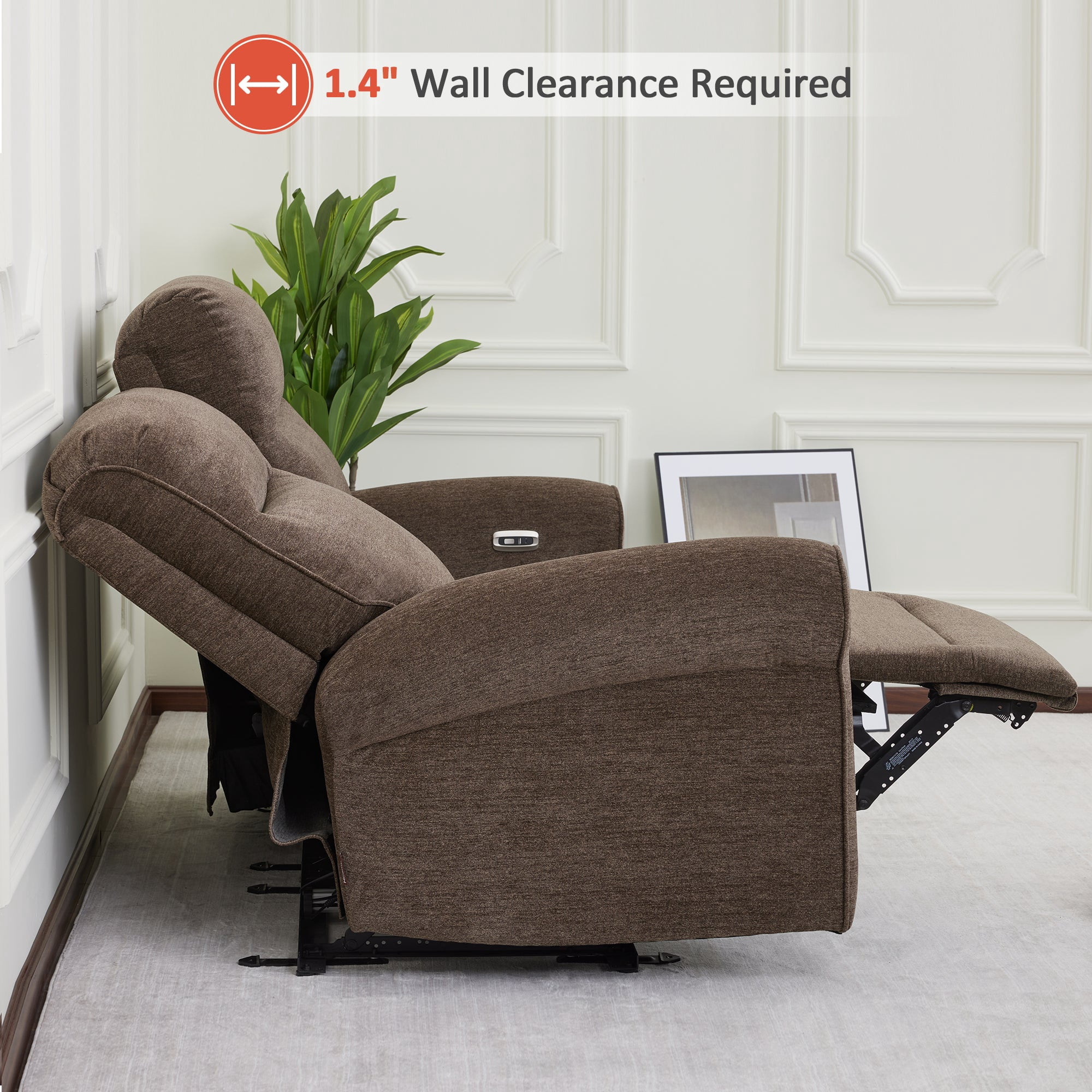 MCombo 64.6" Wall Hugger Power Loveseat Recliner Sofa with USB Ports, Reclining Loveseat for Small Spaces Living Room RV, Fabric PR635M1 (Brown)