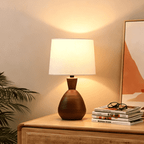 SUNMORY Table Lamps for Living Room, 3 Way Dimmable Ceramic Table Lamps 14.6" Small Space Cute Mushroom Lamp, Farmhouse Table Lamp for Bedroom, Dining, Home Office(Linen Shade)