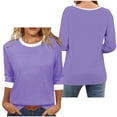 thumbnail image 2 of fatyb 3/4 Sleeve Tops for Women Crew Neck Color Block T Shirts Comfort Blouses Summer Casual Loose Tee, 2 of 7
